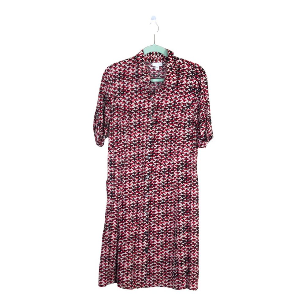 J. Jill 8 Shift Dress Geometric Short Sleeve Button Front Womens Casual